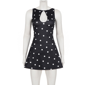 Robe élégante sans manches à pois ajourée avec mini-jupe trapèze contrastante en forme de goutte d'eau - Product Image 6