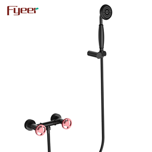 Robinet <span class=keywords><strong>de</strong></span> <span class=keywords><strong>douche</strong></span> mural à double roue <span class=keywords><strong>de</strong></span> <span class=keywords><strong>style</strong></span> <span class=keywords><strong>industriel</strong></span> Fyeer avec poignée rouge - Product Image 1