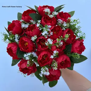 Ramo de flores artificiales 18 cabezas de peonía de plástico con Sterms flor artificial para ramos de novia flor central de boda - Product Image 2