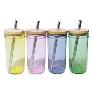 <strong>Mason</strong> <strong>Jar</strong> Glass <strong>Tumbler</strong> With Bamboo Lids and Straws for Juice Milk Tea - Product Image 1