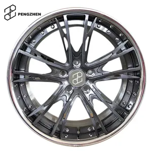 Pengzhen Two Piece Brushed Gunmetal Gray With Polished Sliver Lip Fashion Design Forged Car Wheels For BMW