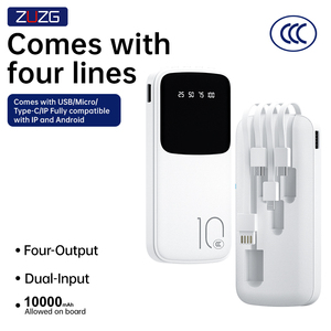 ZUZG Customized 10000mAh 20000mAh Ultra-Thin Polymer Power Bank Built-in Cable Large Capacity <b>Mobile</b> Power Station 10W - Product Image 1