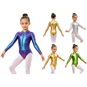 Maillot de Gimnasia Metálico para Niñas, Manga Larga, Cierre Frontal, Cuello Alto, para Competencia y Actuación, Hecho a Medida - Product Image 1