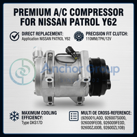 Compresseur de climatisation automobile DKS17D 12V pour Nissan Patrol Y62 5.6L 110MM 7PK OE 926001LA0D 926007S000 926009FE0B