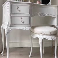 Coiffeuse en bois massif sculpté de style provincial français avec miroir et tiroirs, ensemble de coiffeuse blanche avec tabouret pour chambre à coucher