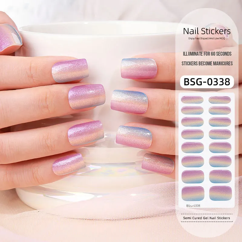 Adhesivo de Esmalte de Uñas de Gel UV Real, Envolturas Completas Semicuradas, Tiras con Lámpara UV, Pegatinas y Calcomanías para Uñas de Gel Real, 16 Uds.