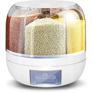 Litex Dispenser beras dapur 6 kisi berputar, kotak penyimpanan sereal Dispenser wadah nasi