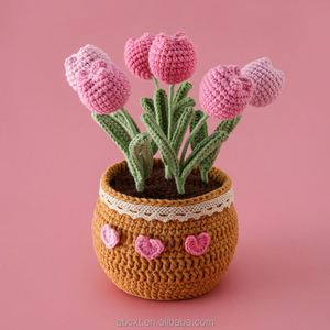 Handmade Knitted Artificial Crochet Tulip Flower Pot Plant Home Decoration for <b>Graduation</b> and Halloween - Product Image 2