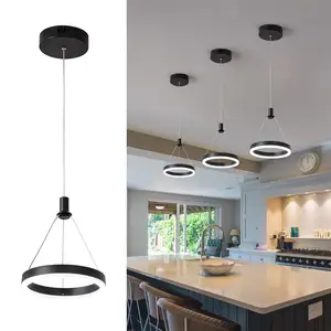 Modern Dining Room Black 15W 6000K Cool White Dimmable Chandelier For Kitchen Island Adjustable Hanging Pendant Light Fixtures