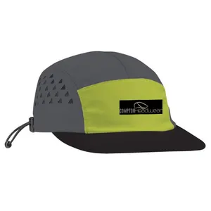 OEM تصميم مخصص لشعارك الخاص قبعة مخيم رياضية ، عادي 5 لوحة معاد تدويرها قبعة التخييم ، لينة خفيفة الوزن النايلون تشغيل قبعة