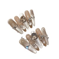 Art Wo-Fine Faux Ongles de Luxe à Presser en Acrylique, Faits Main, à Pointe Longue et Pointe Fine, 24 Pièces pour Doigts