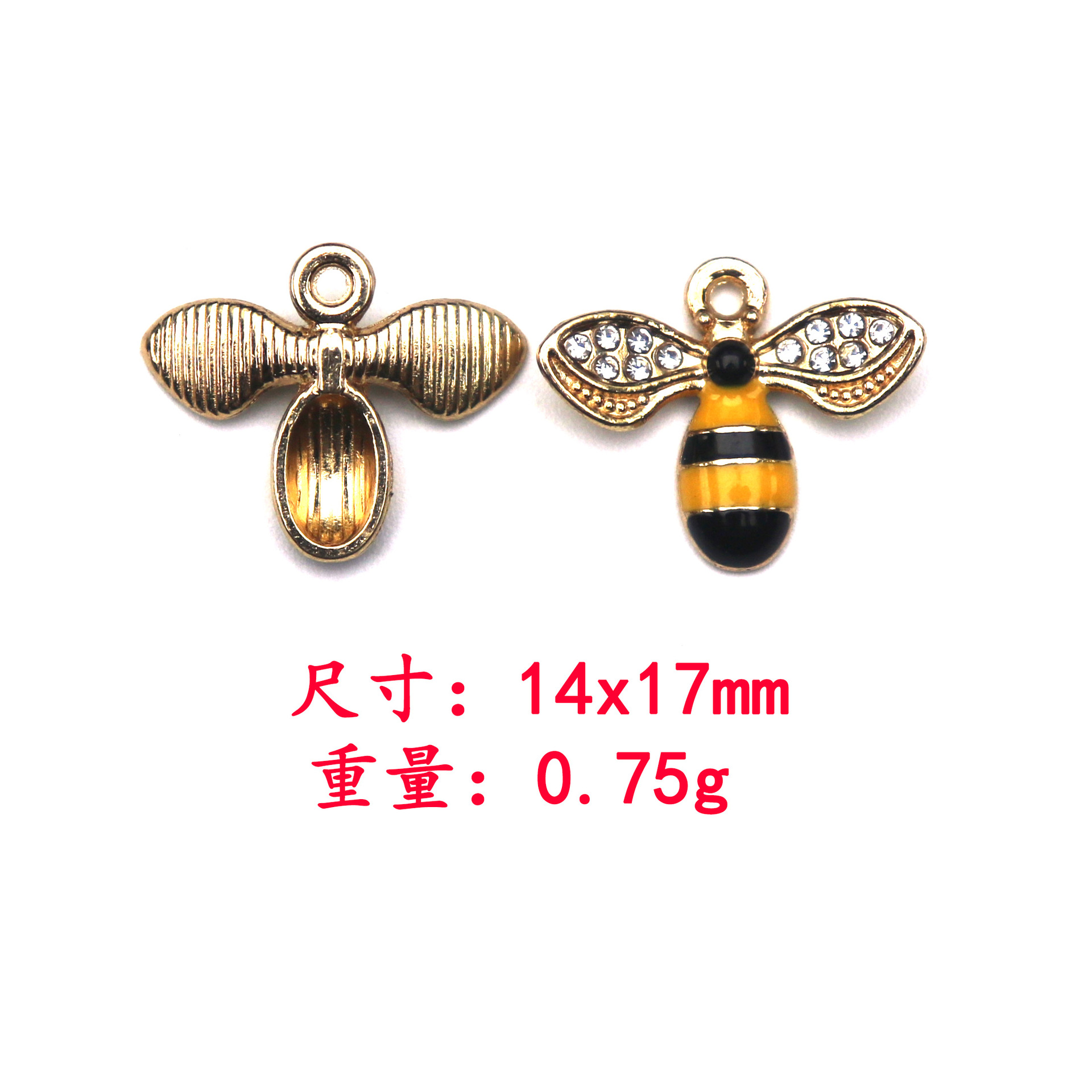 Pequeña abeja con diamantes de imitación: 14x17 mm 0,75 g