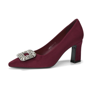 7188C-196 Escarpins en velours à bout pointu avec boucle en strass et talon bloc haut, chaussures formelles pour femmes - Product Image 5