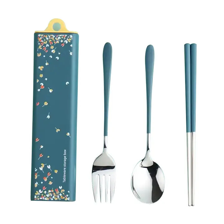 Eco Friendly Stainless Steel Camping Cutlery Set Travel Utensils Set Fork Spoon Chopsticks With Case