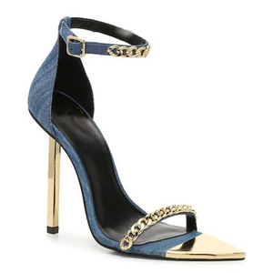 Plus Size <span class=keywords><strong>tacchi</strong></span> a spillo a punta cinturino con fibbia a catena in oro donna sandali in Denim <span class=keywords><strong>tacchi</strong></span> ragazza - Product Image 1