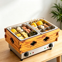 Machine à Oden Électrique 18 Grilles Double Cuve, Machine de Cuisson Kanto, Marmite à Nouilles Japonaise, Cadre en Bois, 3000W Économe en Énergie