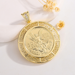 Ciondolo alla Moda Placcato <span class=keywords><strong>Oro</strong></span> 14K con Statua della Libertà e <span class=keywords><strong>Angelo</strong></span>, Moneta da 50 Peso in Ottone, Charm Hip Hop, Regali per Feste - Product Image 2