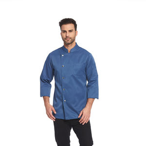 Veste de cuisine unisexe blanche italienne pour chef de <span class=keywords><strong>restaurant</strong></span>, uniforme de travail en sergé à manches longues pour hommes et femmes - Product Image 6