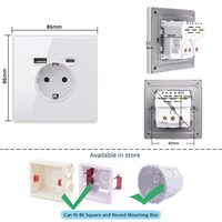 Enchufe de Pared LangYeao EU con USB Tipo-C, Panel de Vidrio Templado 16A 220V V0 Ignífugo con Obturador de Seguridad