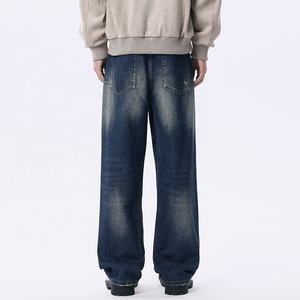 جينز رجالي مستقيم أزرق عتيق الطراز عالي الجودة من الدنيم المزخرف بالورود للشتاء والخريف قابل للتنفس ومقاوم للرياح - Product Image 5