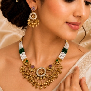 925 <b>Silver</b> Traditional <b>Choker</b> Necklace Set for Women Designer Bridal Jewelry with Earrings Party Wear Collection - Product Image 6