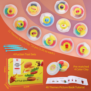 Kit de pâte à <span class=keywords><strong>modeler</strong></span> à séchage rapide sur le thème de la restauration rapide, 12 couleurs, non toxique, sûr, jouet éducatif DIY pour enfants avec outils de sculpture et accessoires - Product Image 2
