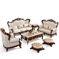 Ensemble de 123 meubles classiques en cuir de vachette, style européen, en forme de U, en bois massif sculpté, pour salon de villa de luxe, avec coussins en éponge, amovibles