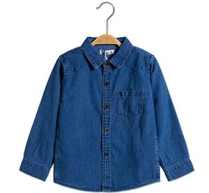 아이 소년과 소녀 청바지와 셔츠 1-14 년 소년 청바지 셔츠 전면 하나의 포켓과 옷깃 목 아기 워시 데님 셔츠 - Product Image 3