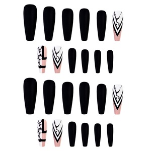 <span class=keywords><strong>Uñas</strong></span> postizas de cobertura completa, estilo ballet, en dos tonos, negro, nude y <span class=keywords><strong>rosa</strong></span>, con efecto mármol craquelado blanco, color sólido mate, para mujer. - Product Image 4