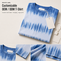 T-shirt HuaYi GOTS&OEKO personnalisé à rayures et teinture par immersion, T-shirts artisanaux en denim bleu délavé, Vêtements de ville quotidiens pour hommes OEM ODM