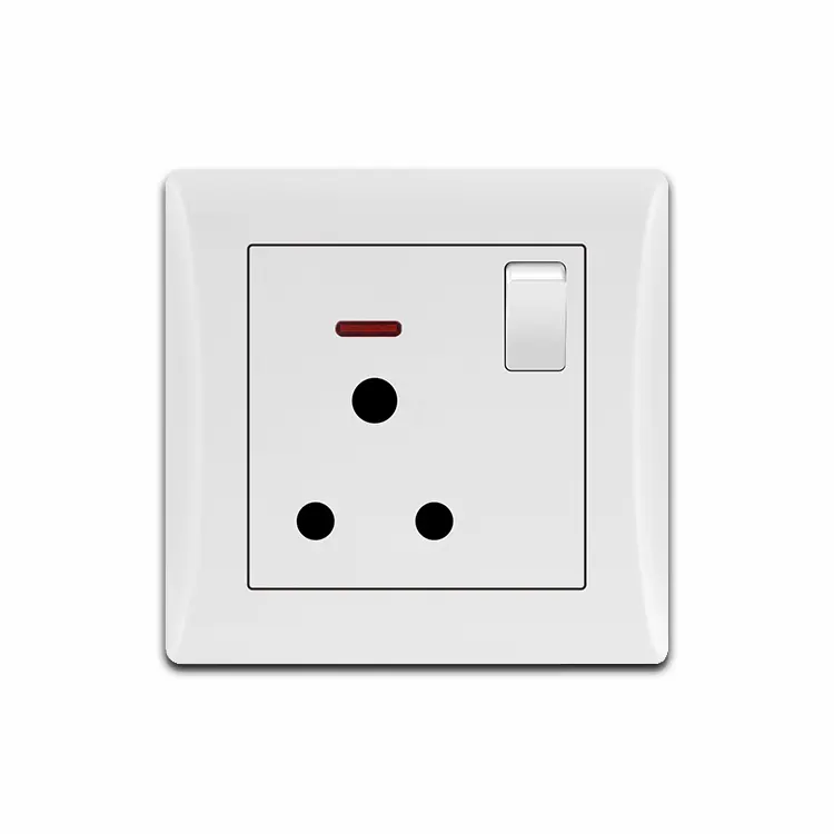 UK switch socket factory manufacturer PC 15A Socket 3 pin circular Outlet with switch Best selling in Southeast Asia/Africa