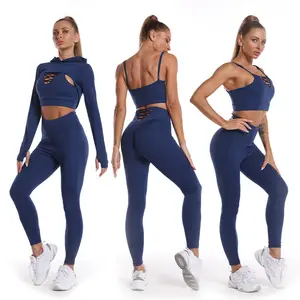 Egzersiz kıyafetleri dikişsiz spor sutyen Yoga tozluk 3 parça Set dikişsiz Yoga seti spor giyim