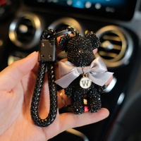 Llavero de lujo con oso de cristal, llaveros de moda con animales para mujer, colgante para bolso, llaveros de coche con diamantes de imitación, regalo para pareja
