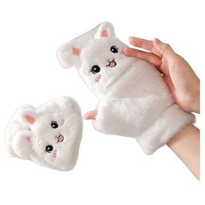 Plush Rabbit <b>Gloves</b> Half Finger <b>Touchscreen</b> Winter Warm For Women Students Commuting - Product Image 3