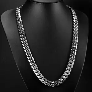 Collier en acier inoxydable pour femmes, collier à chaîne cubaine 14k, bordure en or jaune, lien solide, nouveau Design, 2020