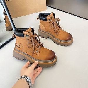 Autumn and <b>Winter</b> Unisex Motorcycle <b>Boots</b> Height-Increasing Lace up High Top Anti Slip <b>Boots</b> Outdoor <b>Work</b> <b>Boots</b> - Product Image 1