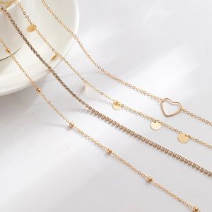 Catena 4 pz/set con strass lucido placcato oro argento calunnia in vita per donne ragazze gioielli per il corpo - Product Image 4