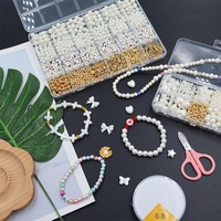 10 Kompartemen Perlengkapan Pembuatan Perhiasan DIY Manik-manik Resin Imitasi Mutiara Bentuk Hati Bunga Bintang untuk Gelang Kalung Kerajinan Tangan