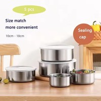 Boîte à lunch anti-fuite 5 pièces en acier inoxydable épaissi avec couvercle pour la conservation des aliments, idéale pour la cuisine et le réfrigérateur