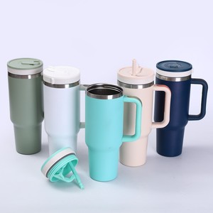 Gobelet isotherme de haute qualité, grande capacité 40oz, pour voiture, avec paille, poignée portable, pour extérieur et voyage, maintien au chaud 6-12 heures - Product Image 2