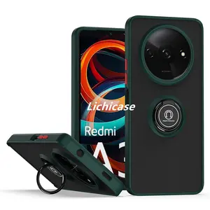 Lichicase For Redmi A3 Frosted Ring Holder Back Cover Straight Edge 360 Rotation Kickstand Case For Iphone Designer Cover
