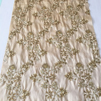 Tela de Bambú Dorada de Lujo, Bordada con Lentejuelas y Cuentas Metálicas, Resistente a la Decoloración y al Desgarro, para Vestidos de Novia