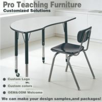 Ensemble de bureau et chaise d'école réglables avec roulettes, table d'étude incurvée, mobilier de classe mobile