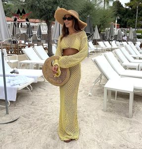 قسط الكروشيه محبوك طويلة الأكمام المحاصيل أعلى الشاطئ التستر اللباس انقطاع قطعتين أزياء المرأة ملابس السباحة و بحر - Product Image 2