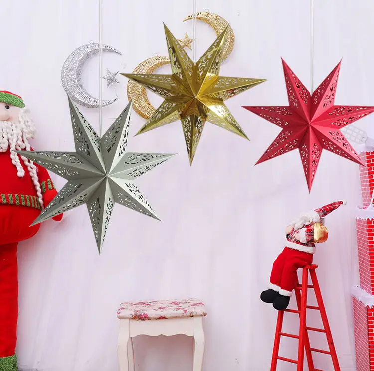 Handmade Simple Hollow-cut Paper Star Lanterns Hanging Decoration Light For Christmas Decoration Ornament
