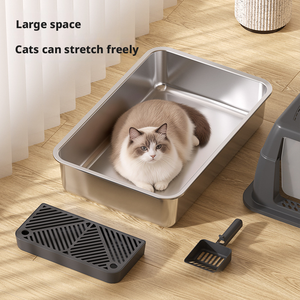 Bac à litière convertible pour chat avec capot amovible, parois latérales surélevées et intérieur rectangulaire pour une placement flexible à la maison - Product Image 3