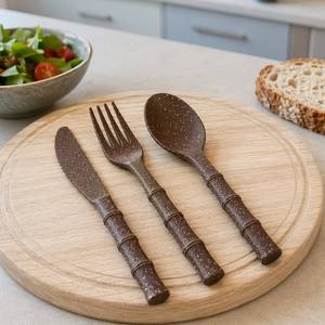 Eco Biodegradable Bamboo Section Cutlery <b>Coffee</b> Ground Cutlery Set Compostable Disposable Fork Knife <b>Spoon</b> for Catering - Product Image 1