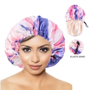 SongMay vente en gros oversize bain douche double couche impression numérique femmes cheveux beauté chapeau de sommeil personnalisé bonnets en satin