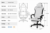 Chaise de jeu ergonomique avec massage, dossier haut, pivotante, pour bureau, avec repose-pieds, hauteur réglable, soutien lombaire