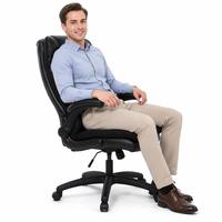 Chaise de bureau de direction ergonomique moderne Henglin à dossier haut en cuir PU noir avec base en nylon réglable en hauteur pour le bureau à domicile